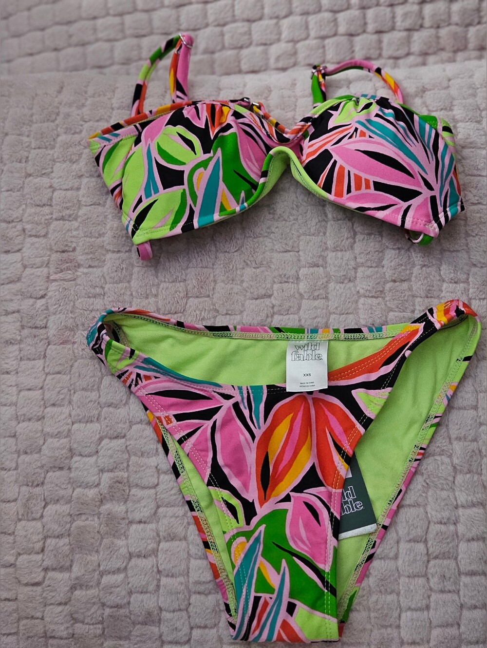 Wild Fable  Lime Green Tropical Bikini Top Size XS & Bottom Size XXS